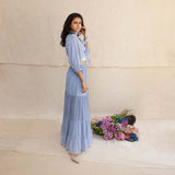 Blue Frost Xenia Outfit - Knotted Top, Short Top & Skirt